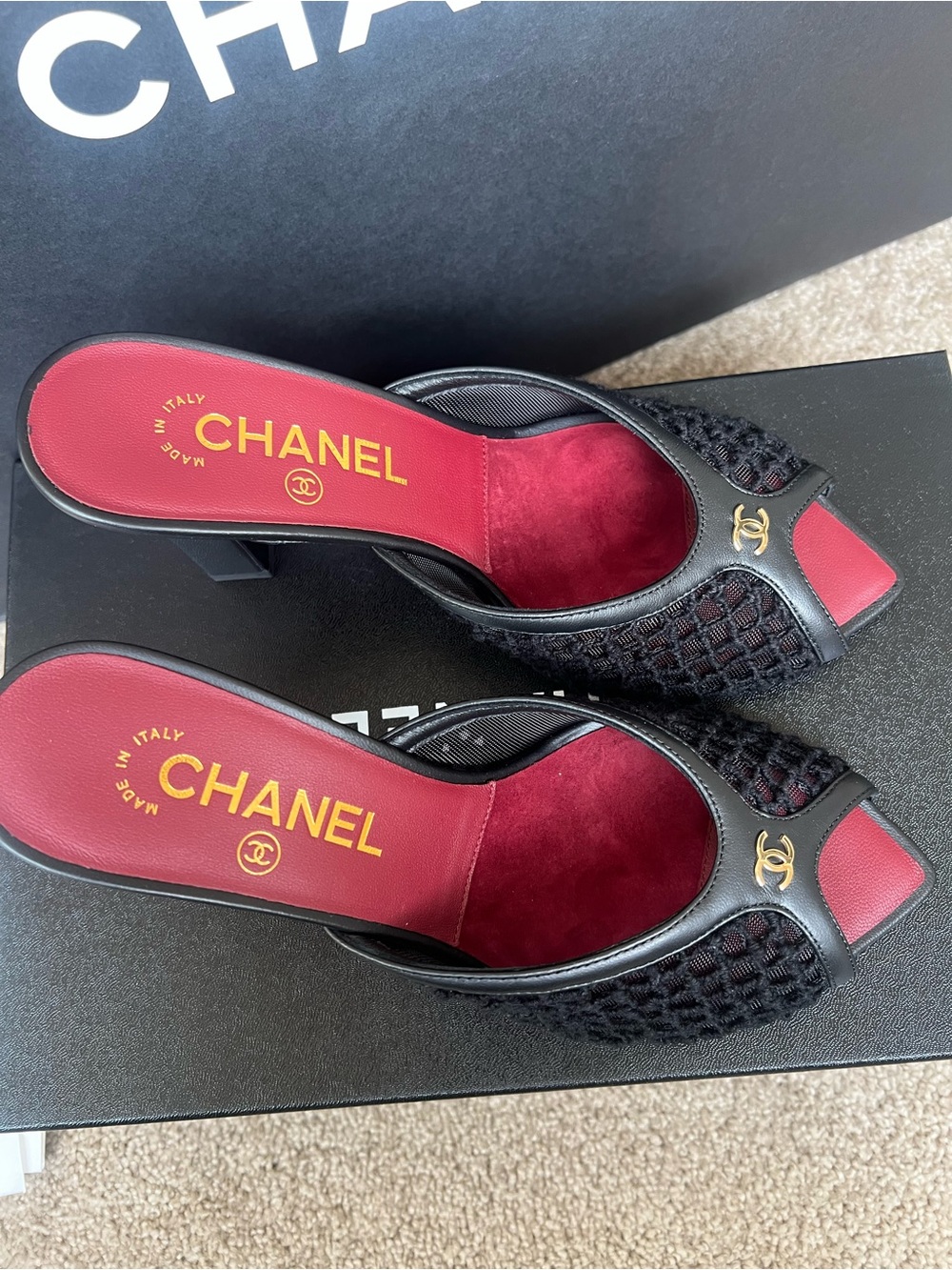Chanel 26M coco beach black mesh heels size 37 - Picture 3 of 6